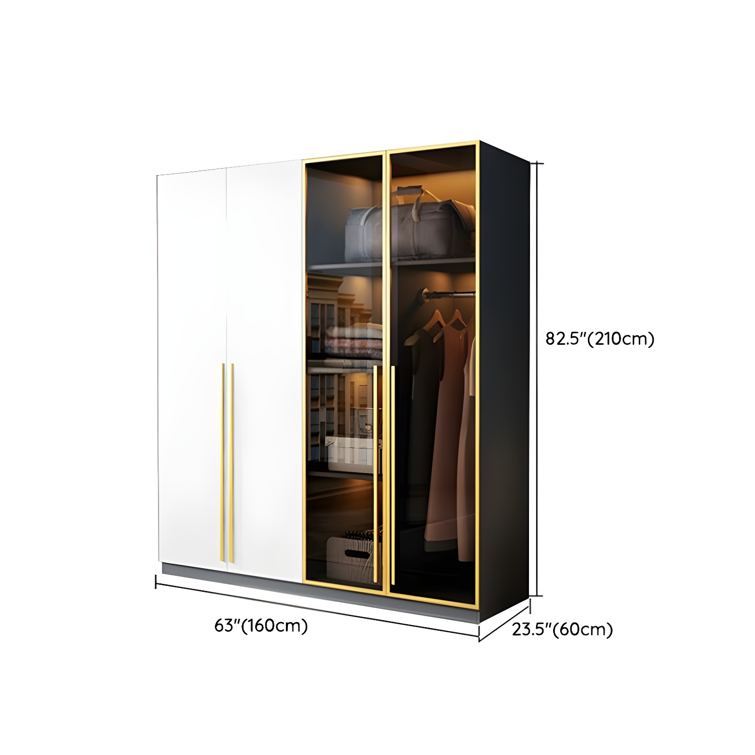 Contemporary Color Block Glass Doors Combination Armoire with Shelves Storage - image 15