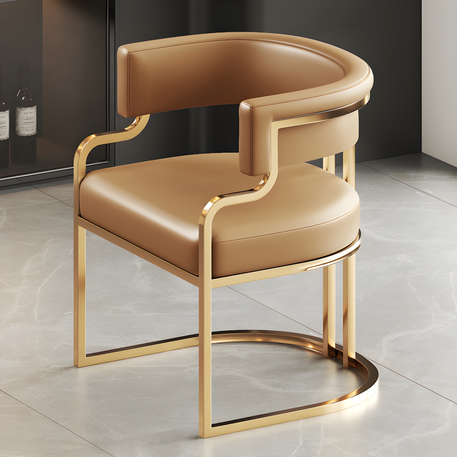 Faux Leather Dining Chairs Glam Style Open Back Armless Chair for Dining Room - image 6