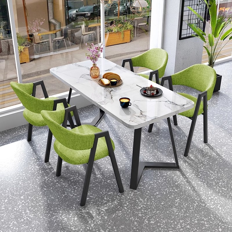 Dining Table Set with Sleighing Slate Top and Padded Chair with Back and Armrest, 5-piece in White - image 4