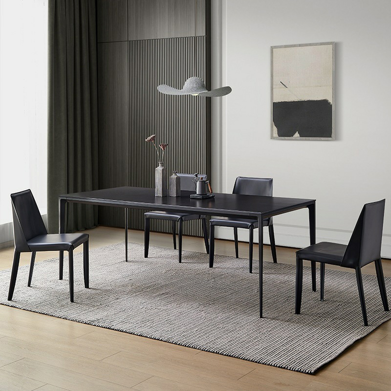 Elegant Industrial Style Dining Set in Black - 7 Piece with Metal Material