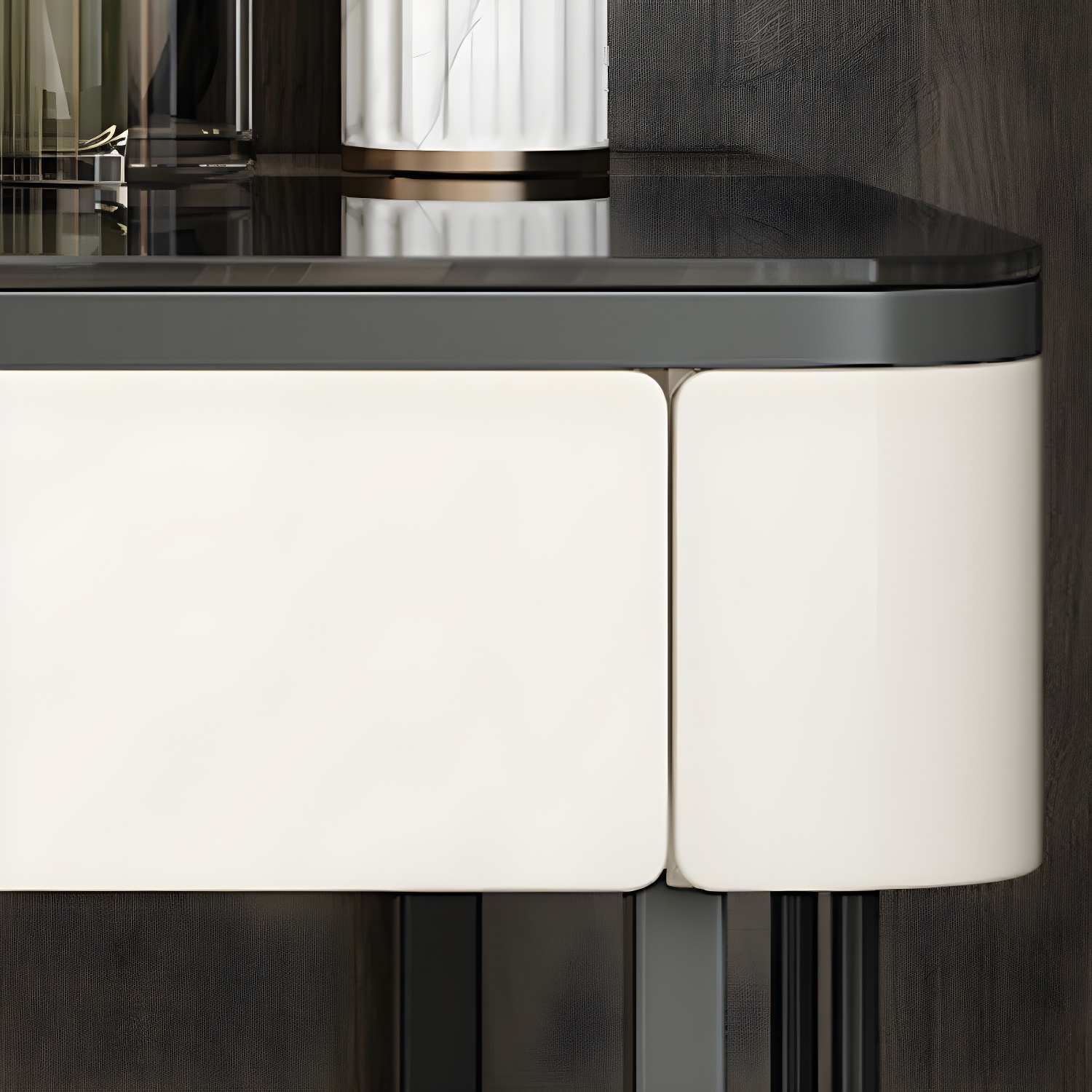 Modern Minimalist White Vanity Table Set 29.53" H Glass Top Vanity Table with Storage - image 9