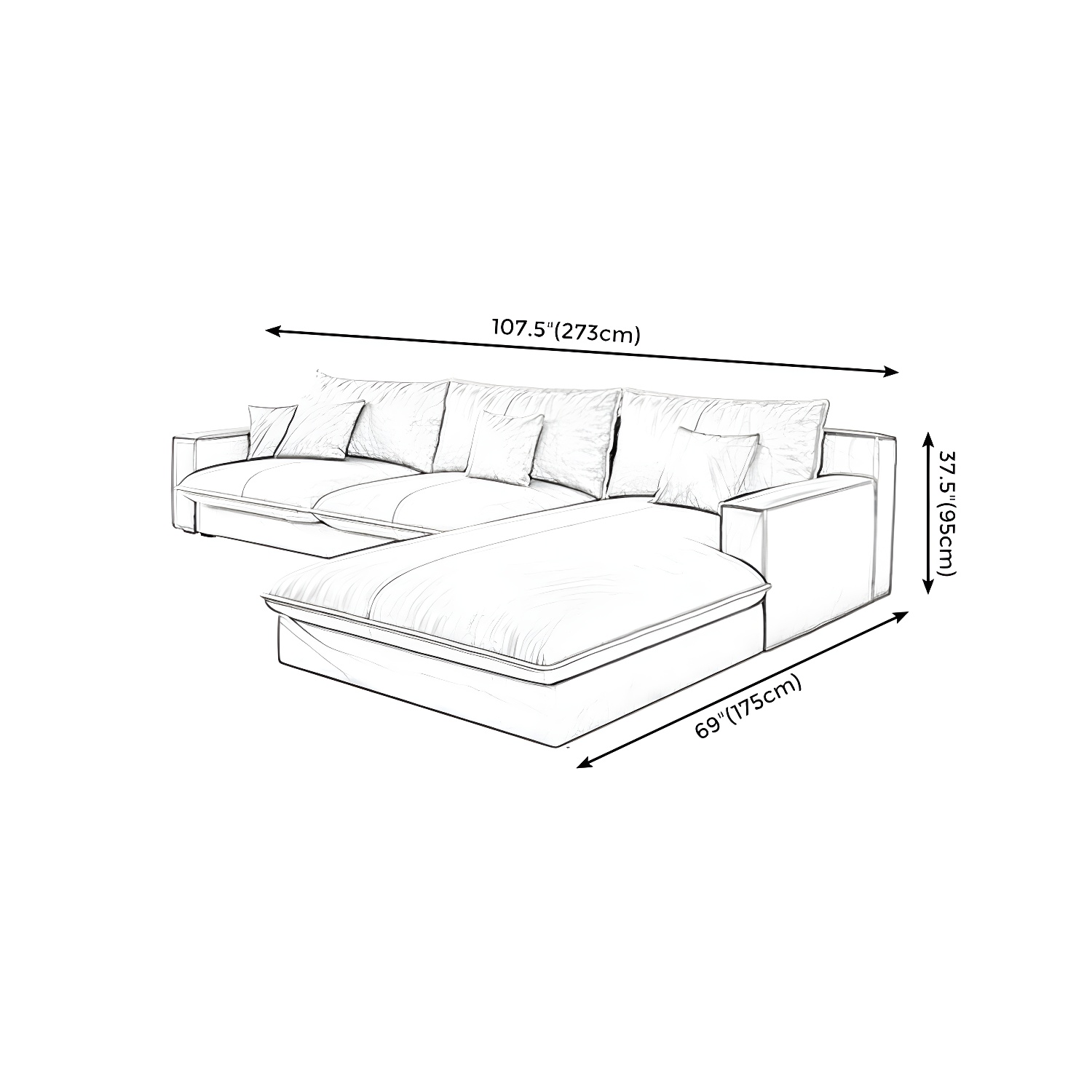 Assembled Living Room Square Arm Modular Contemporary Sofa & Chaise - image 19