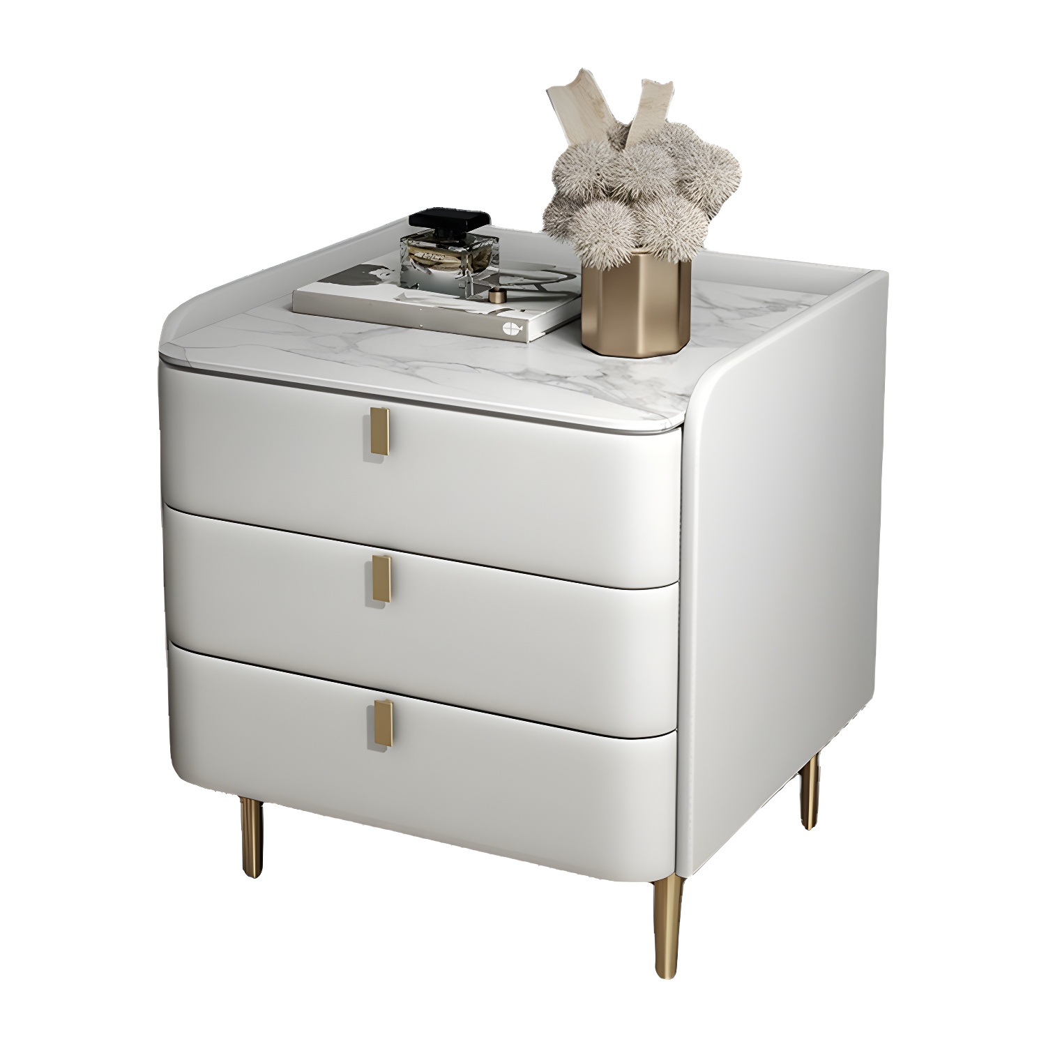 Stone Top Nightstand 3-drawer Leather Night Table with 4 Legs - image 14