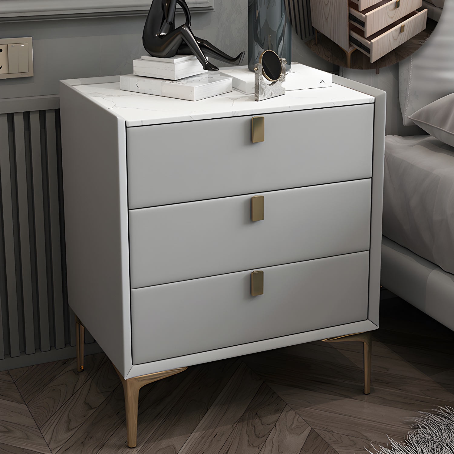 Solid Wood Drawer Storage Night Table 2 Drawer Modern Bed Nightstand - image 14
