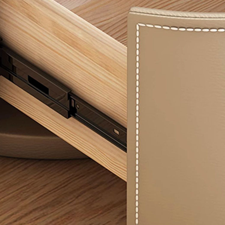 Chic Modern Round Nightstand with Light Wood Tone Faux Leather and Numerate Two Drawer Storage - image 18