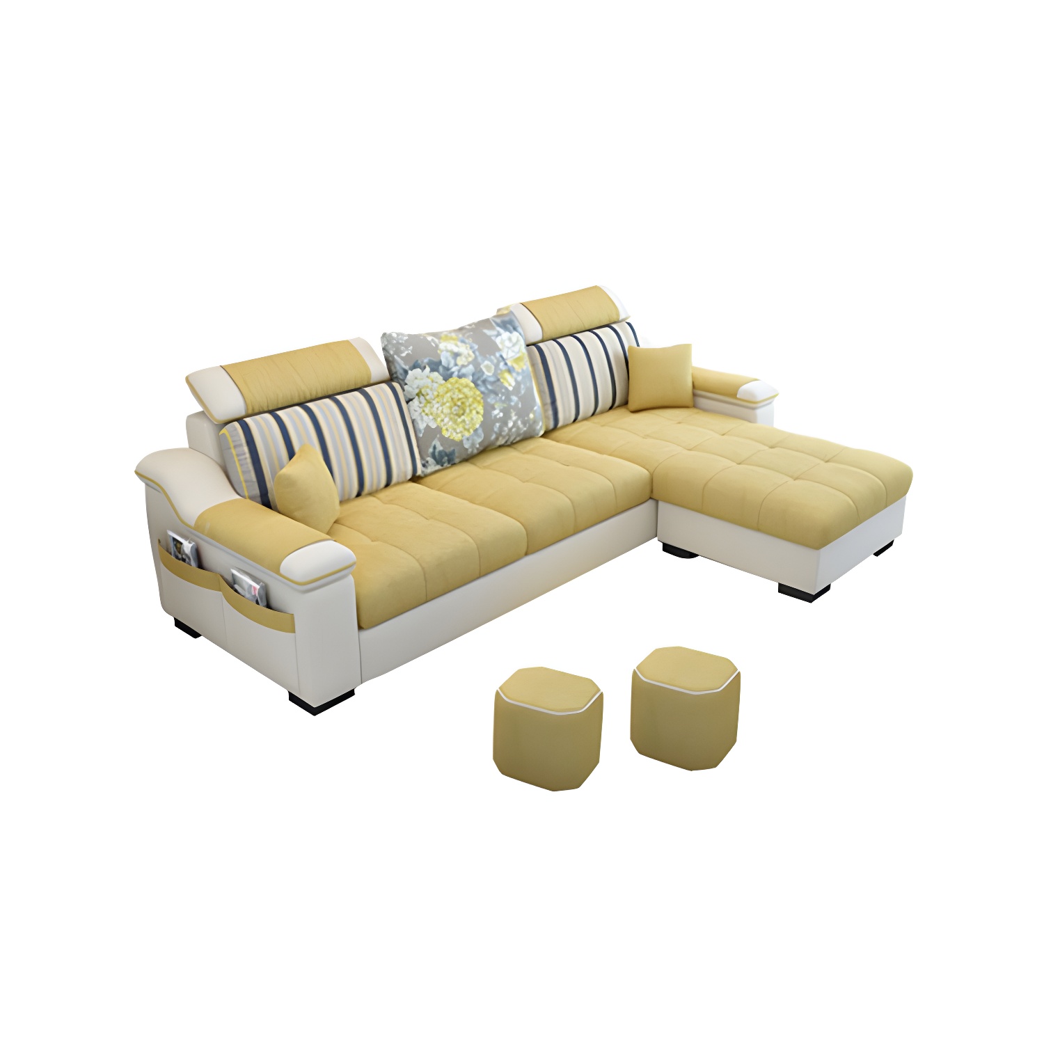Modern Reversible Straight Sectional Sofa with Ottoman in Linen Upholstery, Sloped Arms - image 10