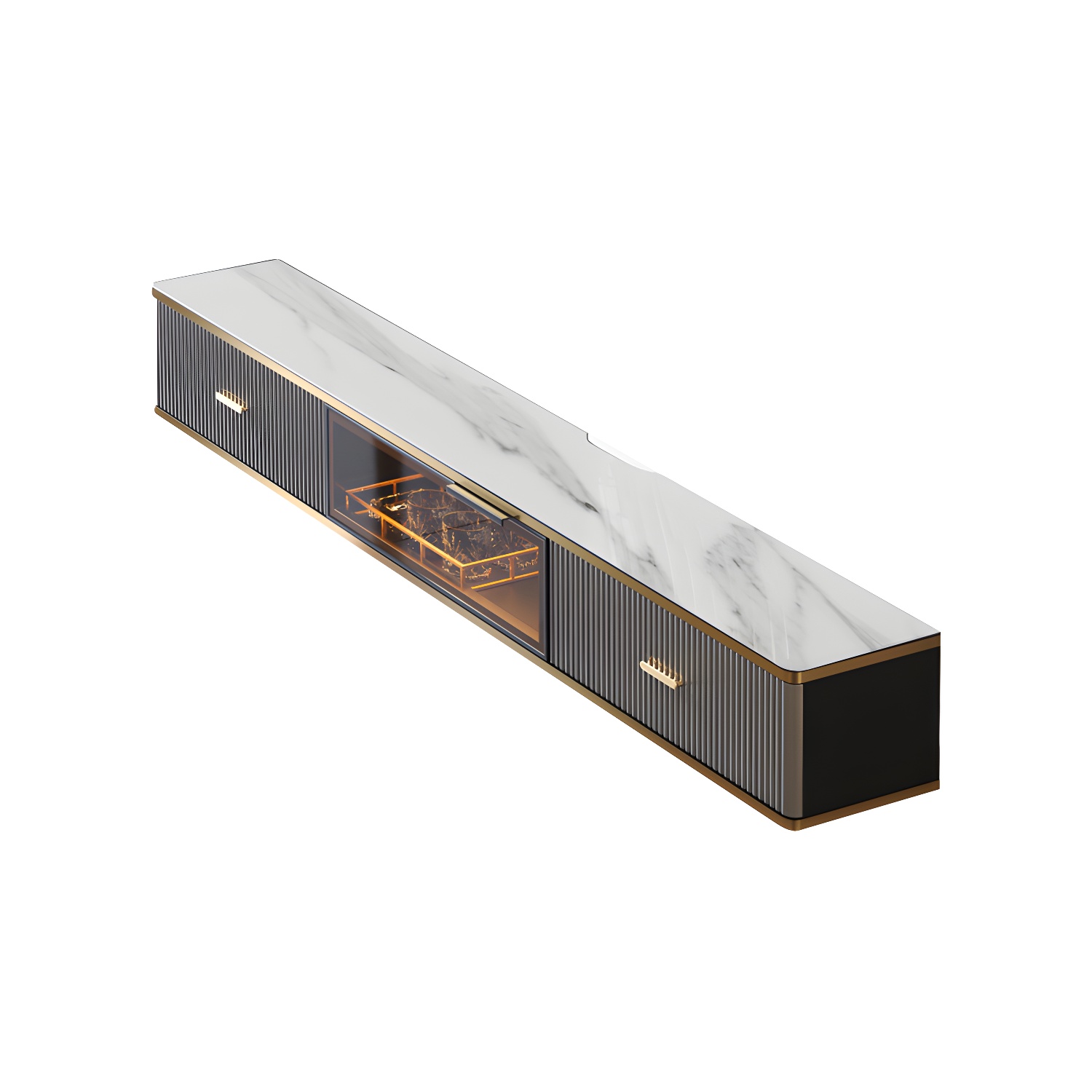 Glam Floating TV Media Stand with Drawers Stone and Wood TV Stand