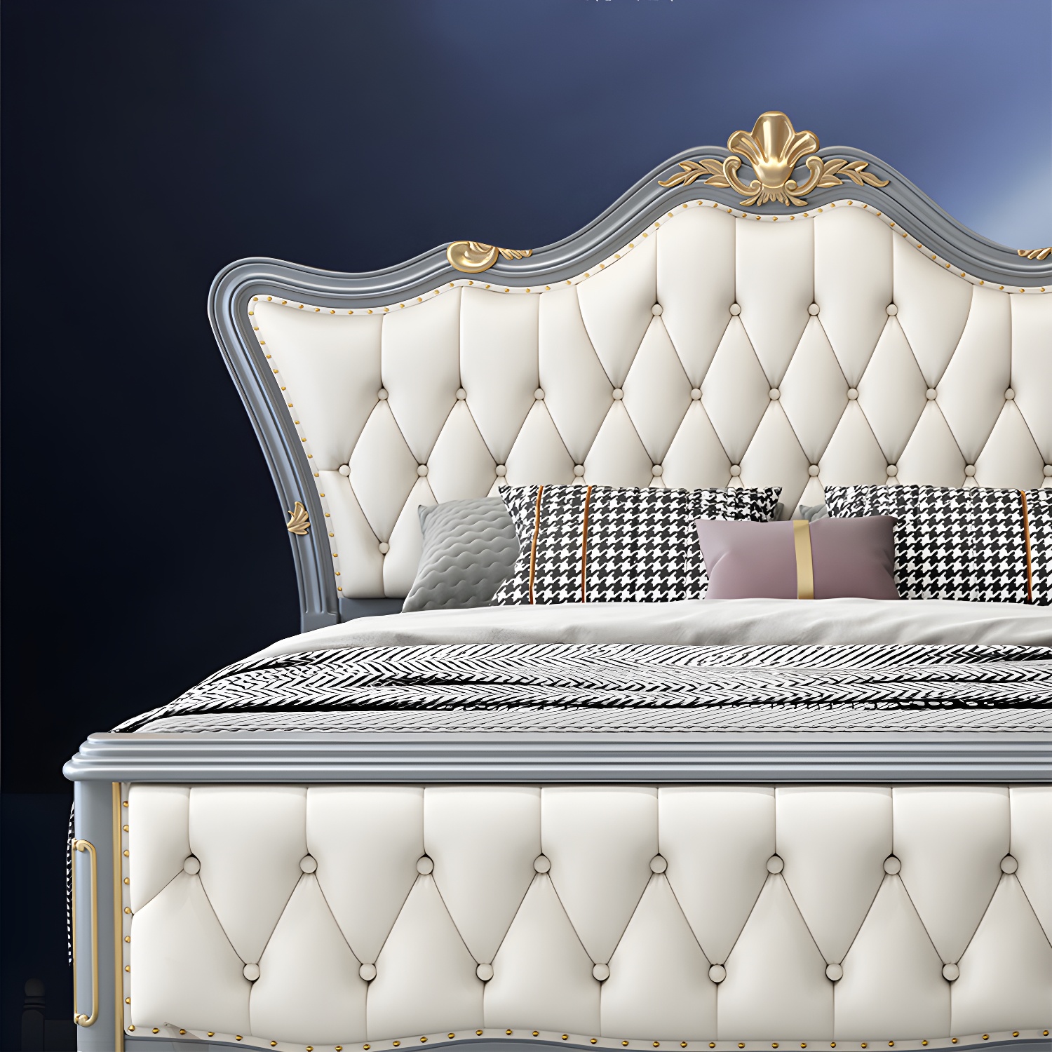 84.65 inch Wide Glam Bed Frame Rubberwood Solid Color Standard Bed with Headboard - image 13