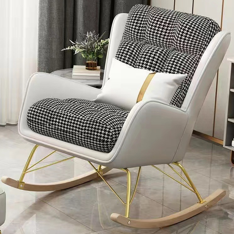 2 Piece Set Simplistic Lime Green/Auburn/Apricot Color Scratch-defiant Upholstered Rocking Accent Chair with Track Arm & Footstool