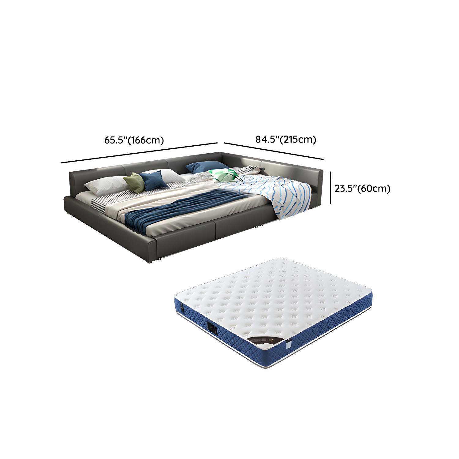 Contemporary Grey Genuine Leather and Wood Standard Bed for Bedroom - image 14
