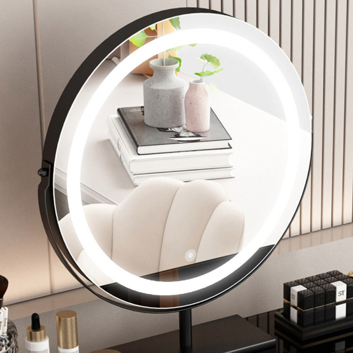 Glass Top Makeup Vanity Desk Lighted Mirror Makeup Vanity Set - image 10