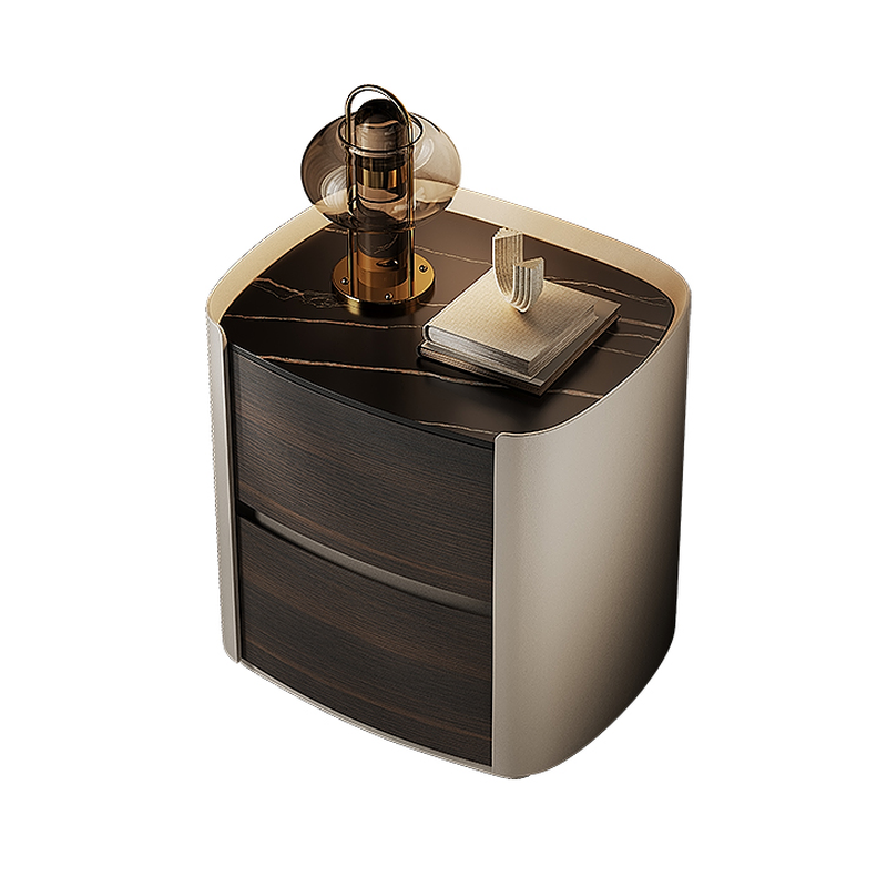 Contemporary Sintered Stone Countertop 2 Drawers Nightstand With Drawer Organization - image 7