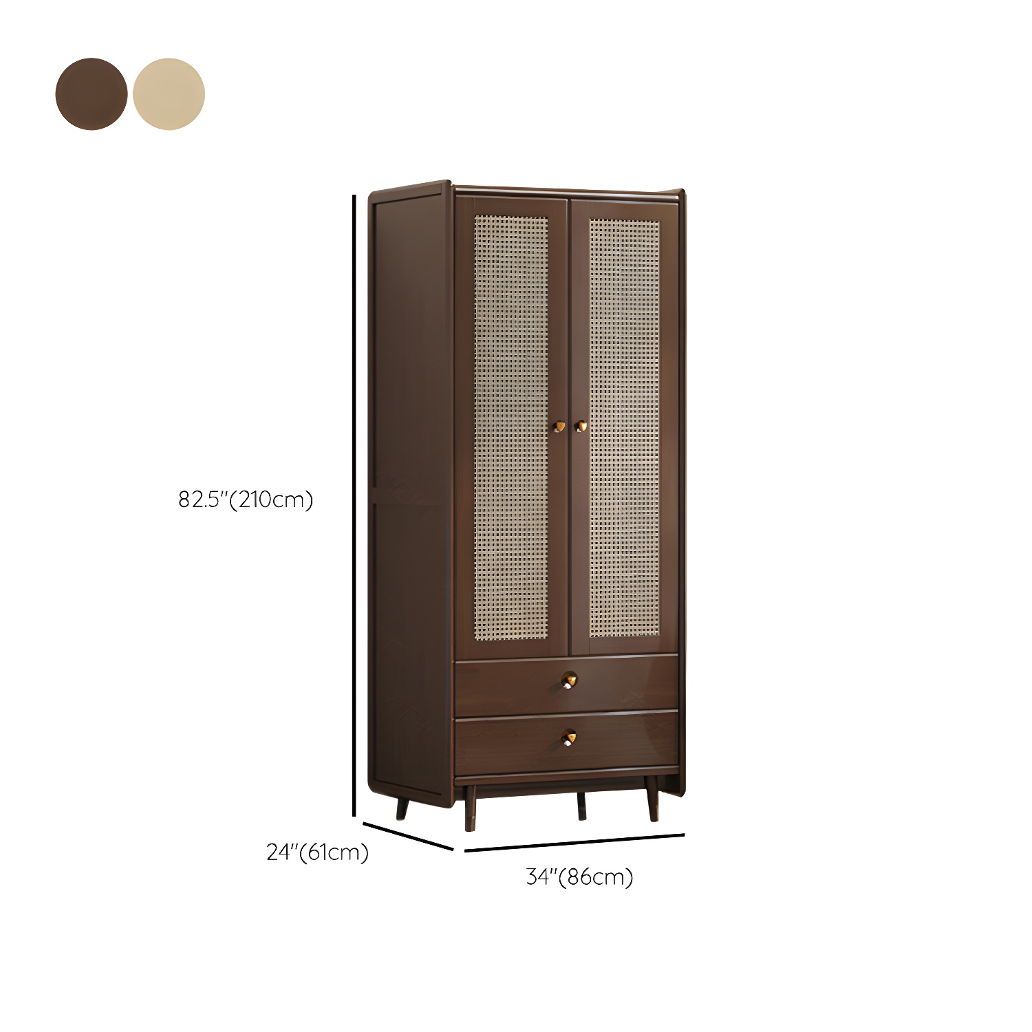 Rubberwood Solid Wood Frame Wardrobe Modern Rattan Hinged Doors with Legs - image 13