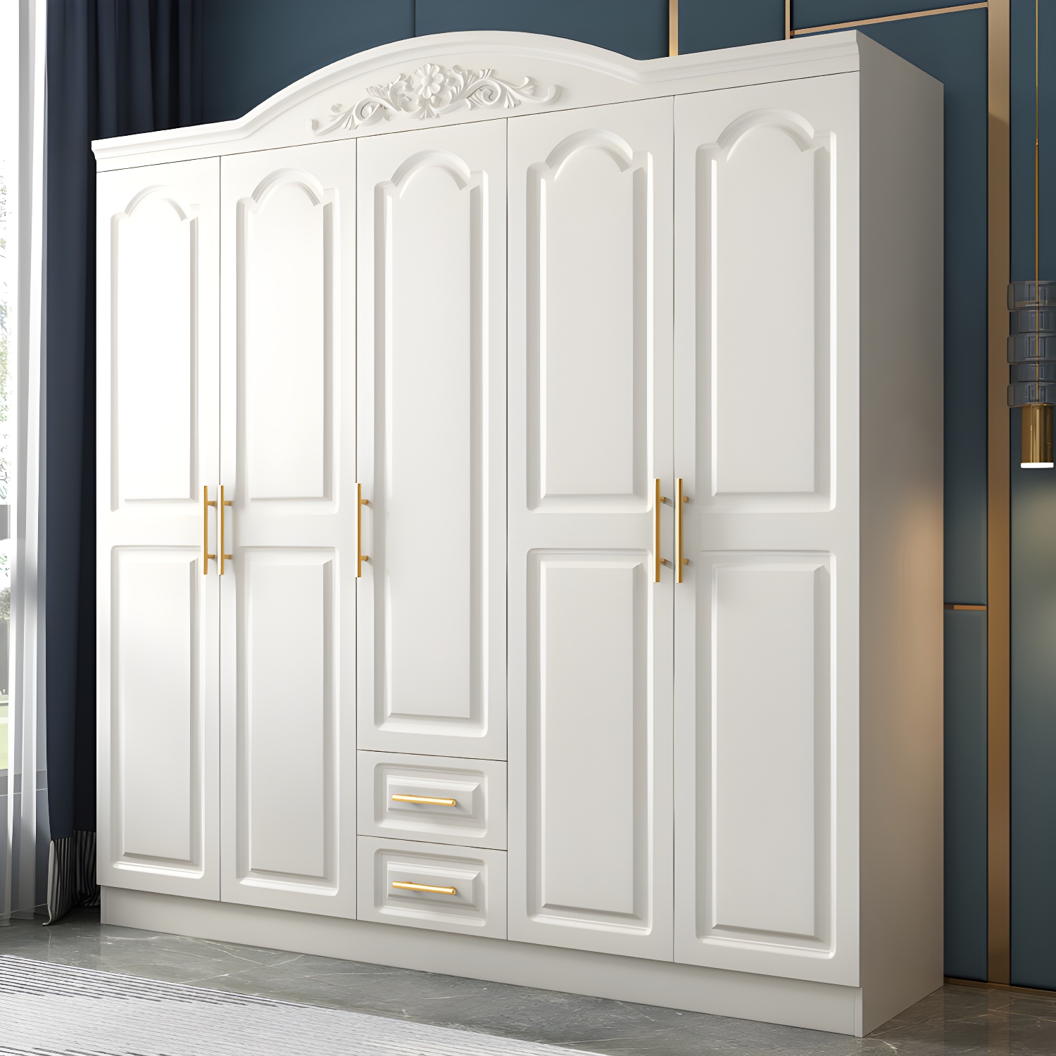 French Country Wardrobe Armoire with Drawer Wooden Wardrobe Closet