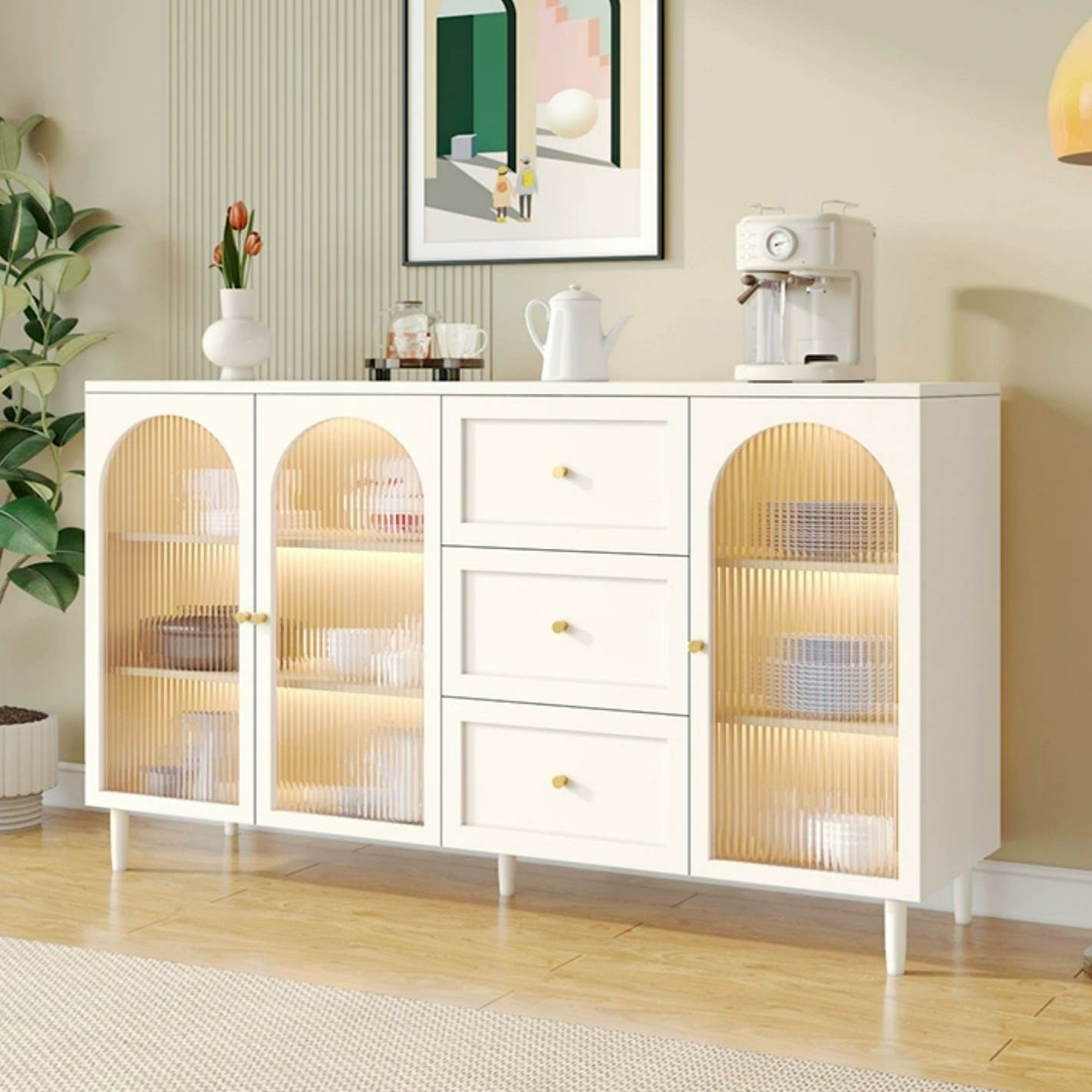 White Modern Sideboard Credenza with Cabinets and Reserve Installation Holes, Full Assembly Required - image 2