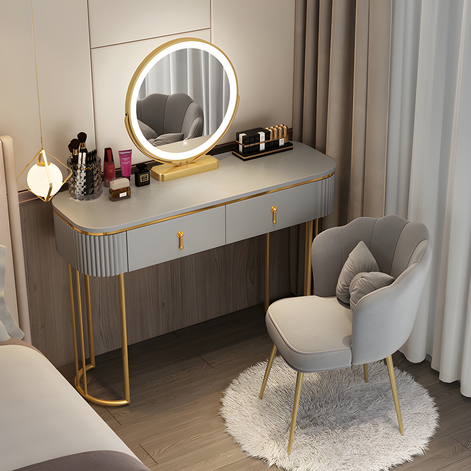 Glam 29.52" Height Makeup Vanity Set with Drawer and Mirror Vanity - image 3