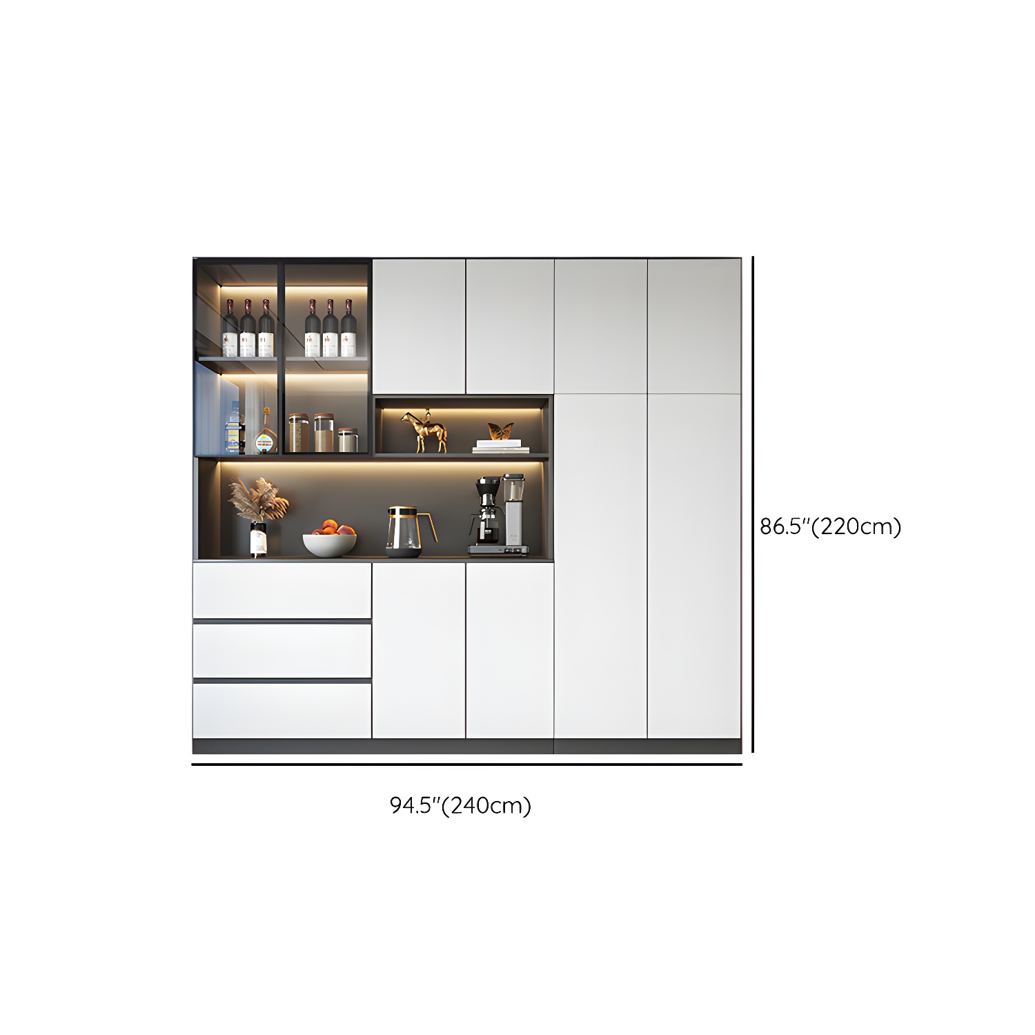 Modern Glass Adjustable Shelving Doors Wood Sideboard Cabinet with Cabinets and Drawers - image 19