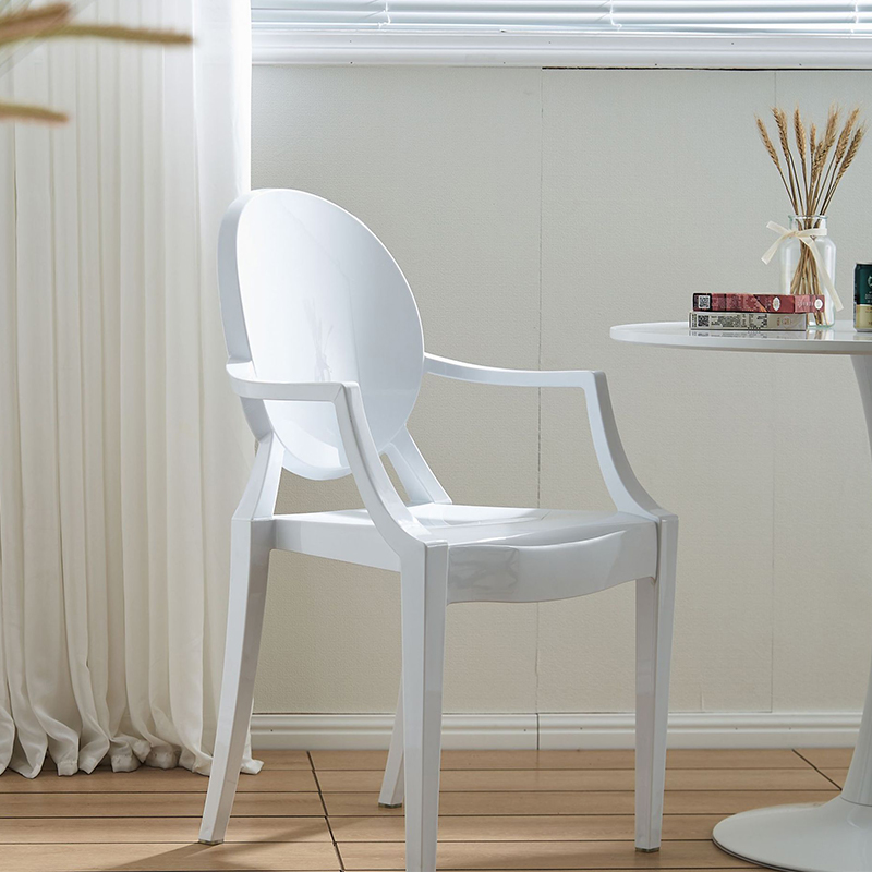 Scandinavian Reliable Arm Chair in Plastic for Dinette with Open Back and Foot Pads - image 8