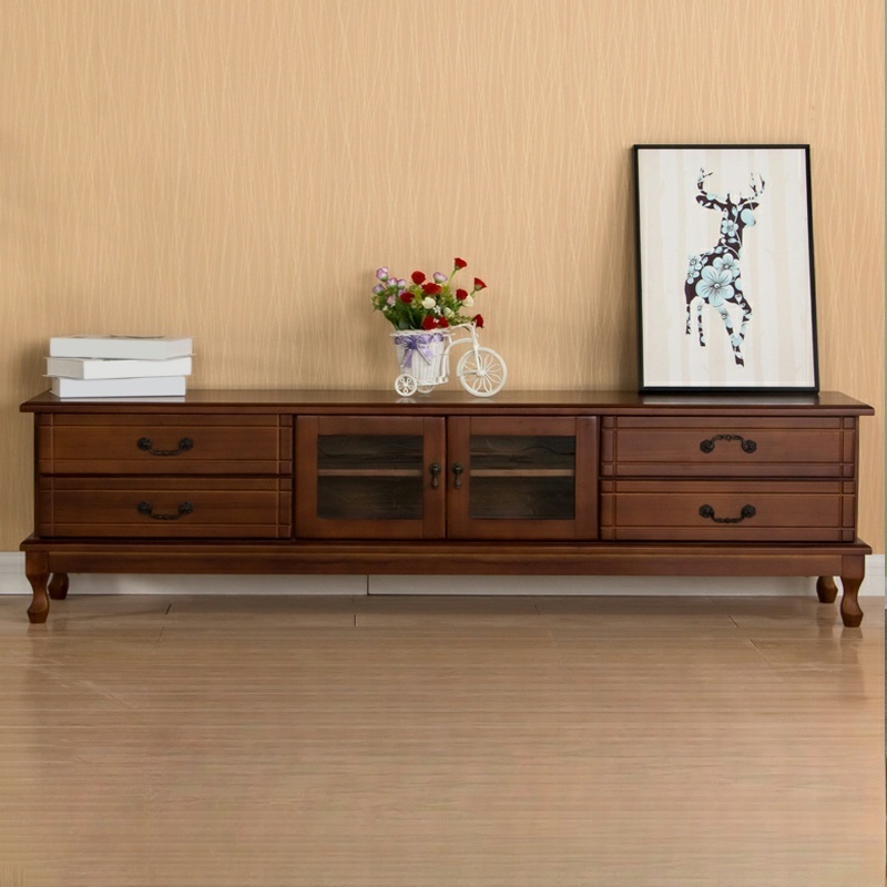2 Tiers & 2-Door Rectangle Matte Solid Wood+Manufactured Wood Adjustable Shelf TV Stand for Living Room - image 4
