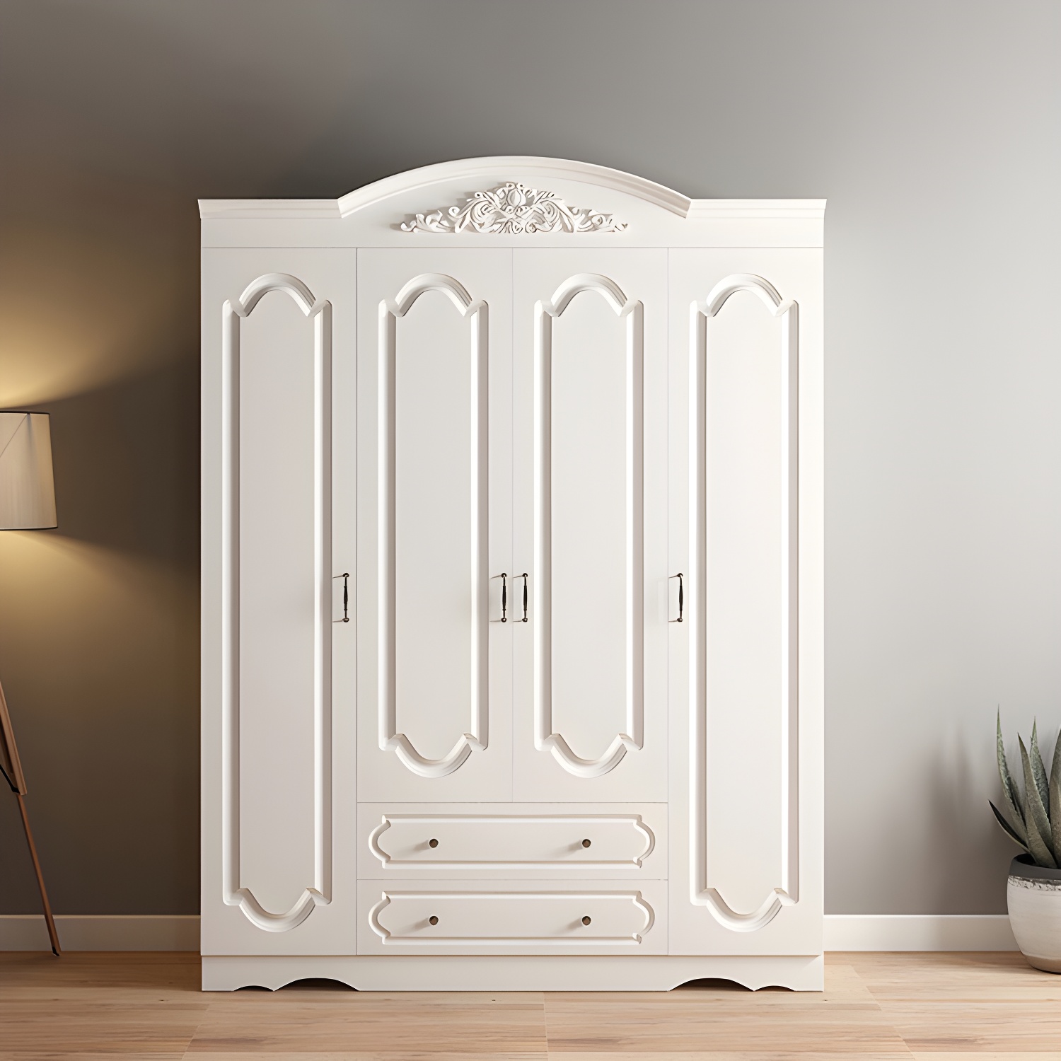 Engineered Wood Cabinet with 2 Drawers French Country White Wardrobe for Home - image 4