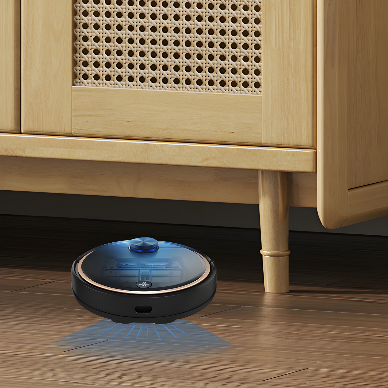 Rubberwood Solid Wood Frame Wardrobe Modern Rattan Hinged Doors with Legs - image 11