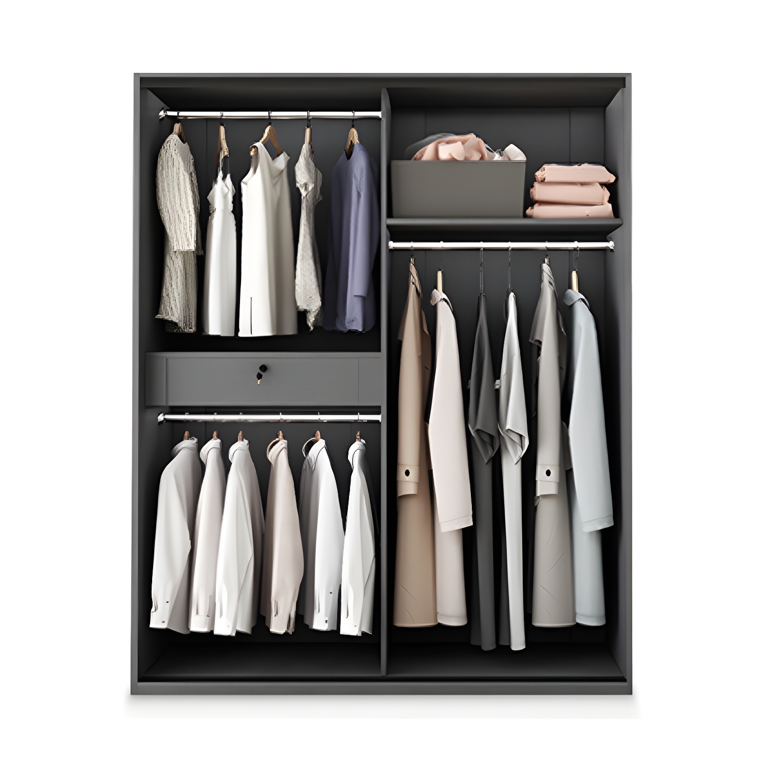 Modern Style Glass Wardrobe 1-Drawer Bedroom Wardrobe Closet - image 6