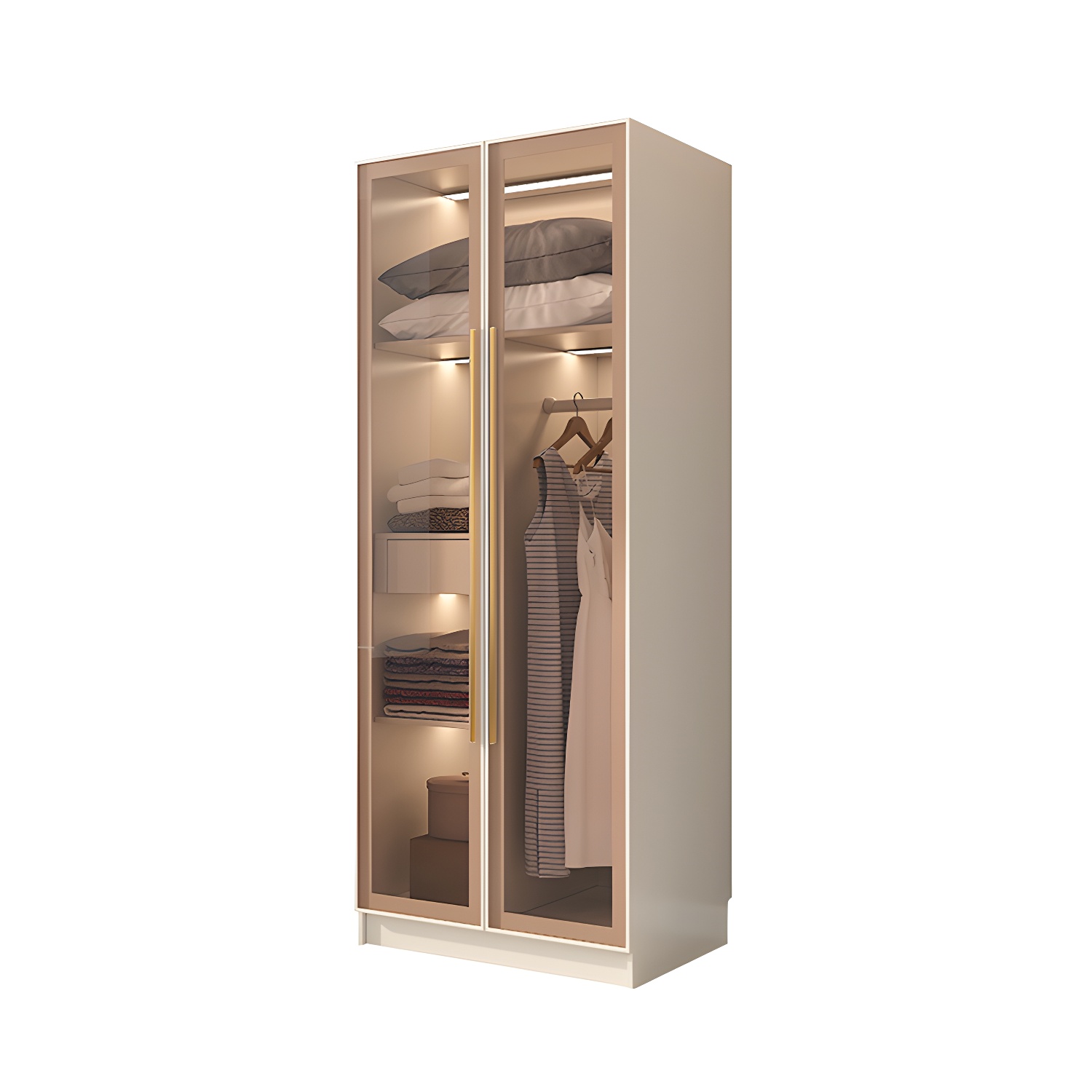 Glass and Wood Wardrobe Cabinet with Shelves Modern Wardrobe Closet - image 5