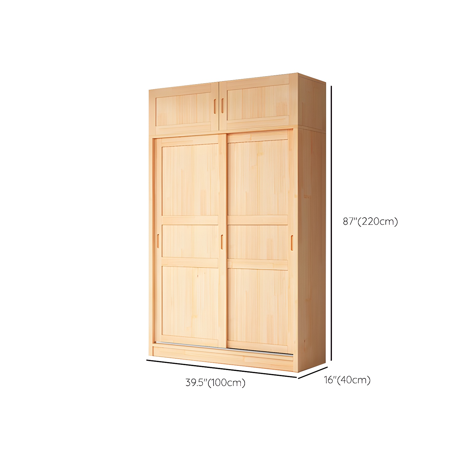 Natural Pine Solid Wood Wardrobe Freestanding Wardrobe with Sliding Doors - image 17