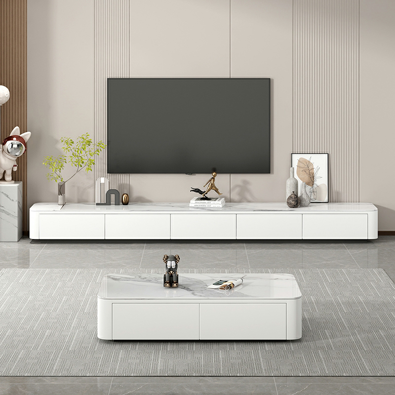 Stone Low TV Stand with Soft-close Drawers and Cable Management - image 4