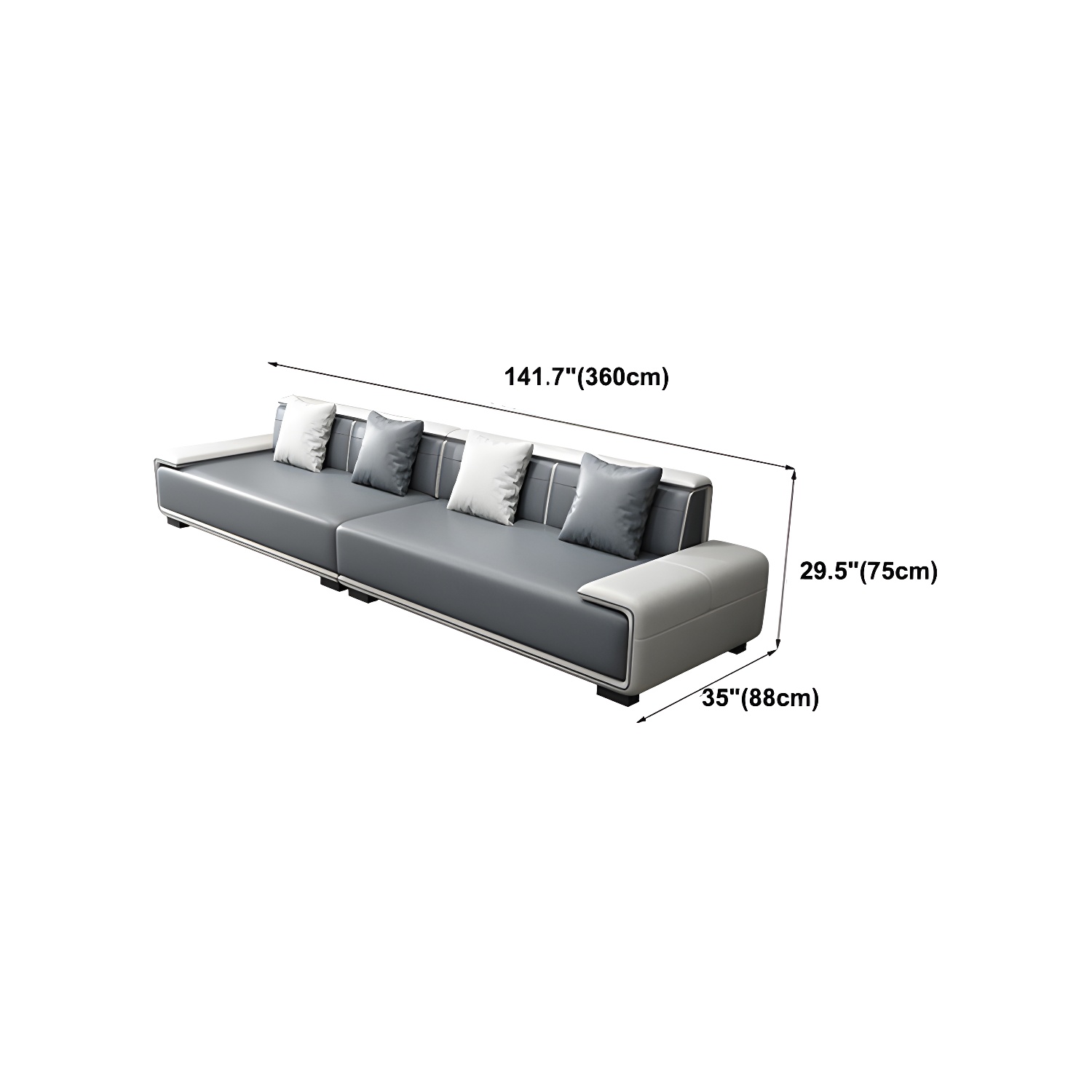 Faux Leather Sofa & Chaise with Pillows Modern U Sofa in Gray - 29.53" H - image 24