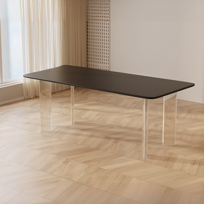 Minimalist Rectangular Slate Stone Dining Table Set with 4 Legs and Padded Chair Back