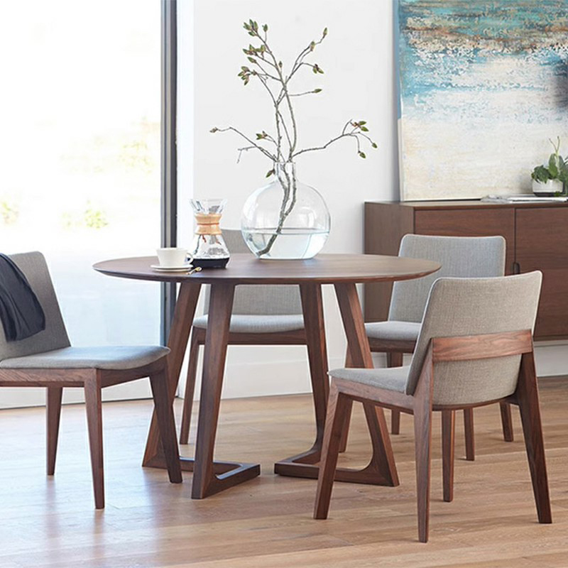 Scandinavian Brown Round Wood Dining Table with Double Pedestal Base - image 3
