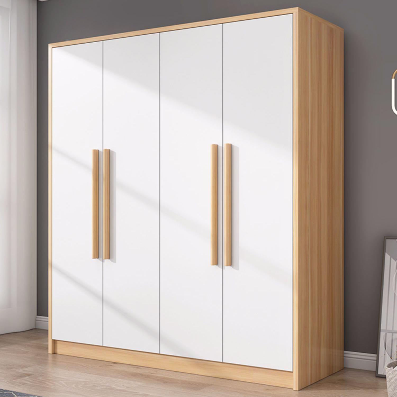 Scandinavian Wood Handle Storage Wardrobe with Metal Clothing Rod and Shelves - image 6