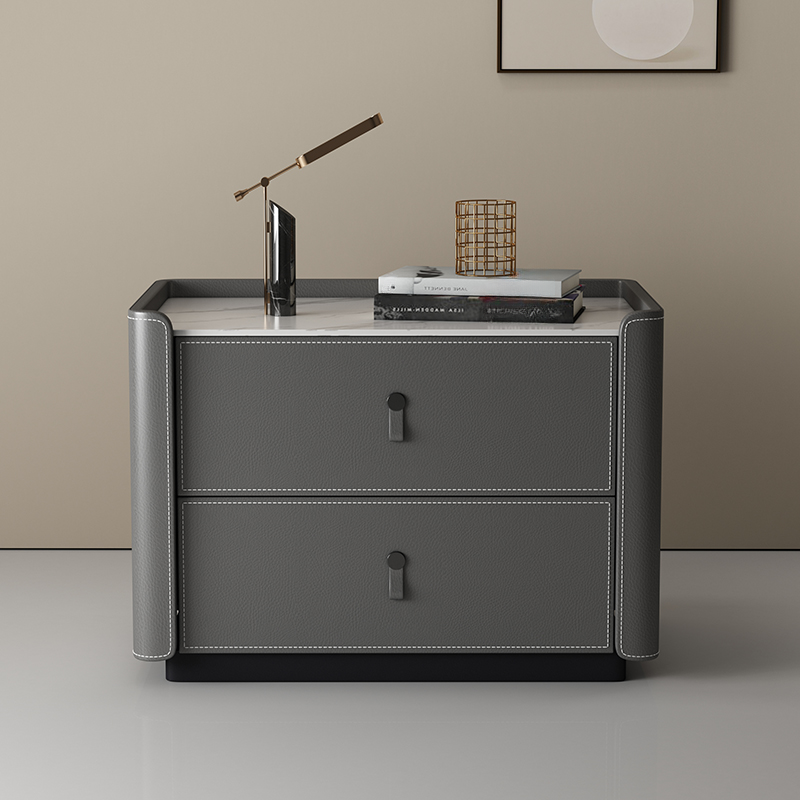 Modish 2 Tiers Drawer Storage Bedside Table with Stone Countertop - image 4