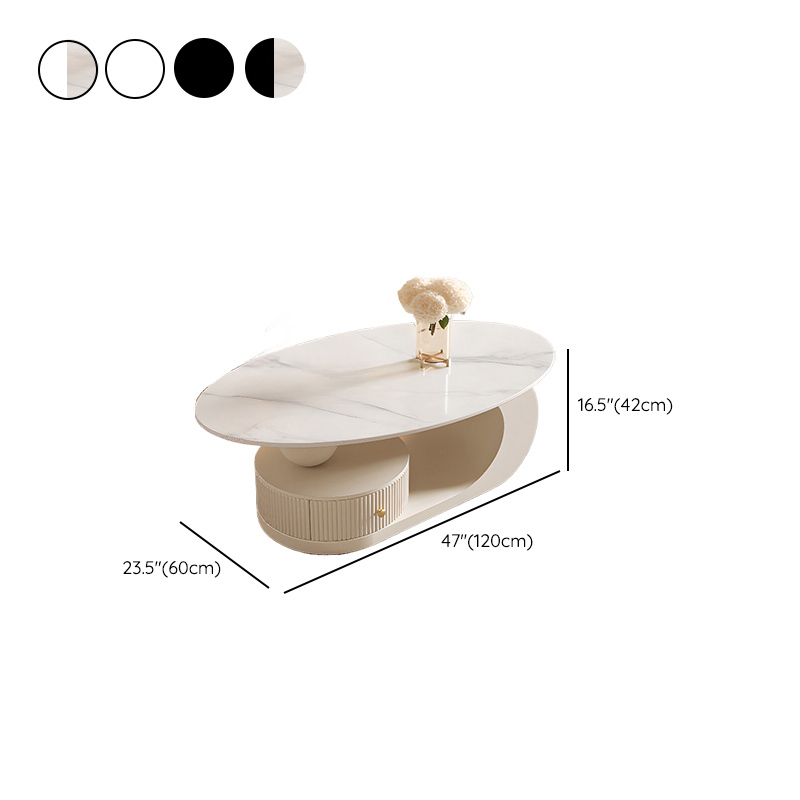 White/Midnight Black Scratch-proofed Oval Sintered Stone Board Game Coffee Table with Abstract Base and 1 Drawer for Living Room - image 20