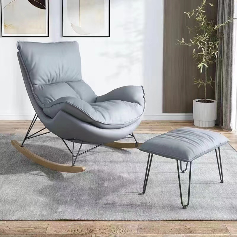 2-piece Stain Resistant Padded Rocking Accent Chair in Apricot Color with Footstool and Lumber Base in a Simple Style - image 12