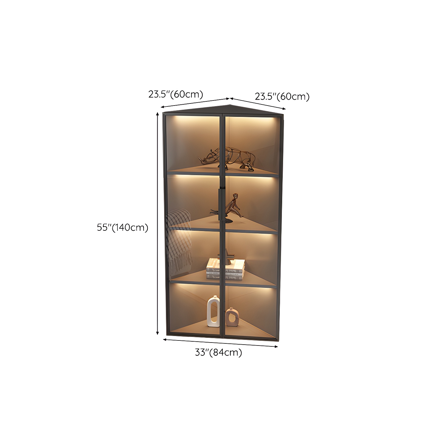 Corner Modern Accent Cabinet with Black Metal Base and Glass Doors, Black Wood Counter Top - image 29
