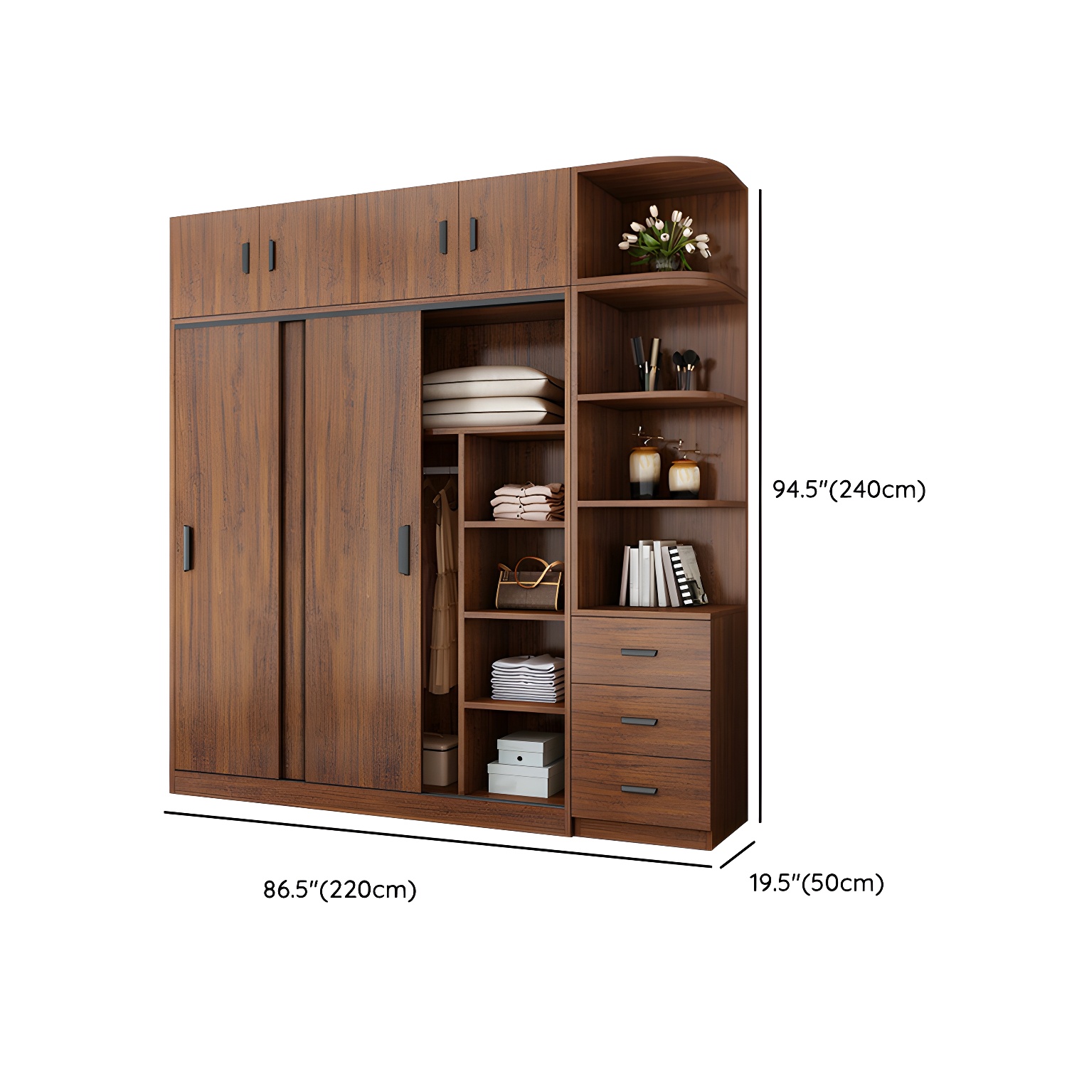 Contemporary Brown Wood Wardrobe Armoire with Clothing Rod & Shelves - image 31