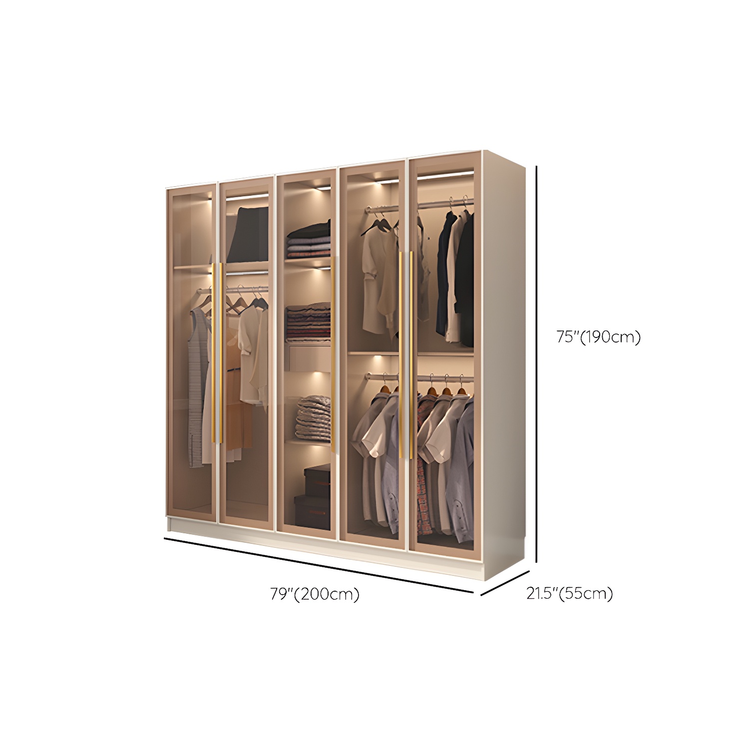 Glass and Wood Wardrobe Cabinet with Shelves Modern Wardrobe Closet - image 13