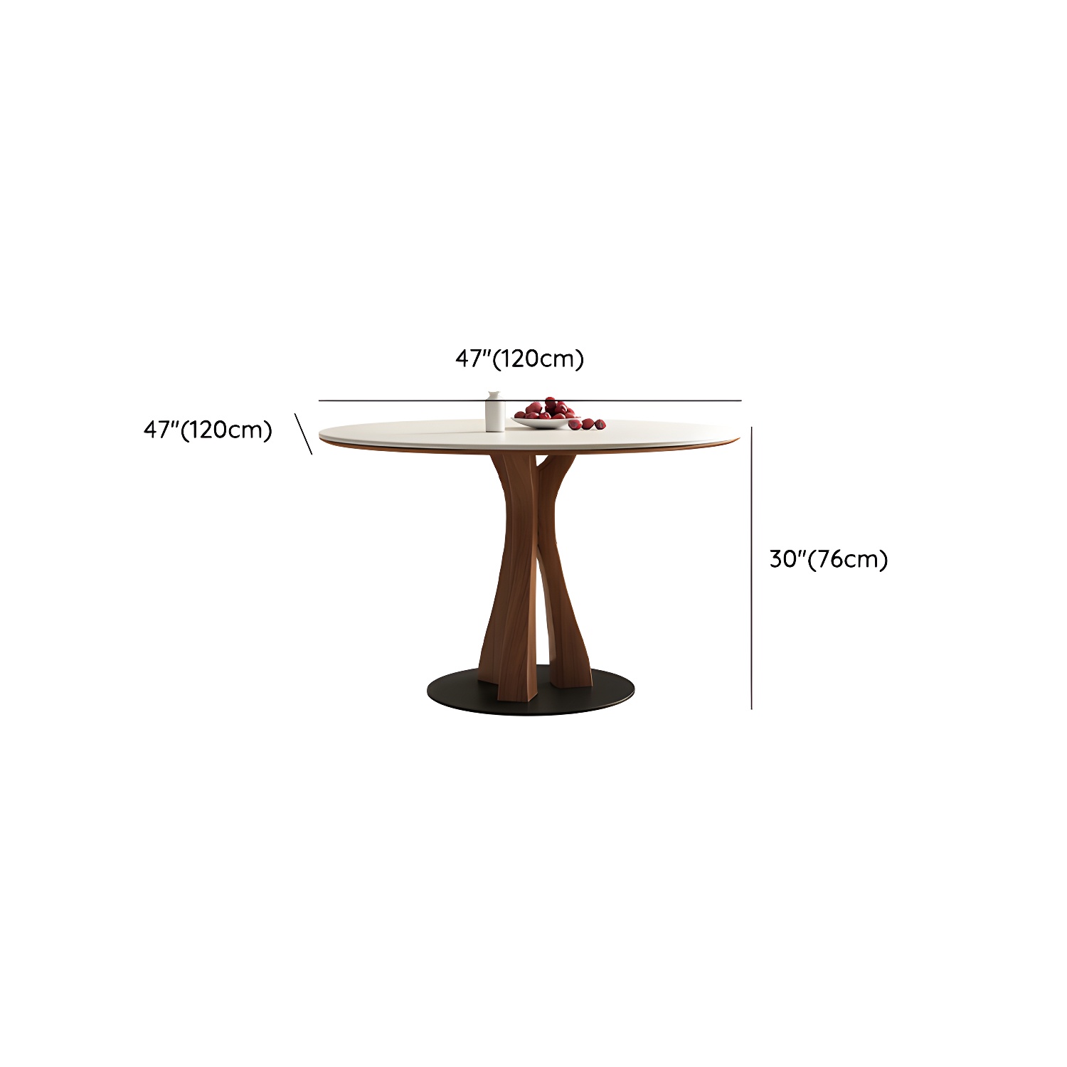 White Stone Round Modern Dining Table with Ash Wood Pedestal Base - image 18