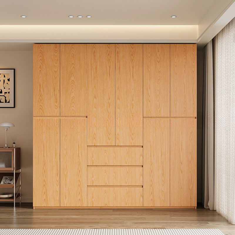 Natural Finish Minimalist Oak Wood Cabinet Armoire with Soft Close Drawer, Soft Close Door, Interior Shelves, and Clothing Rod