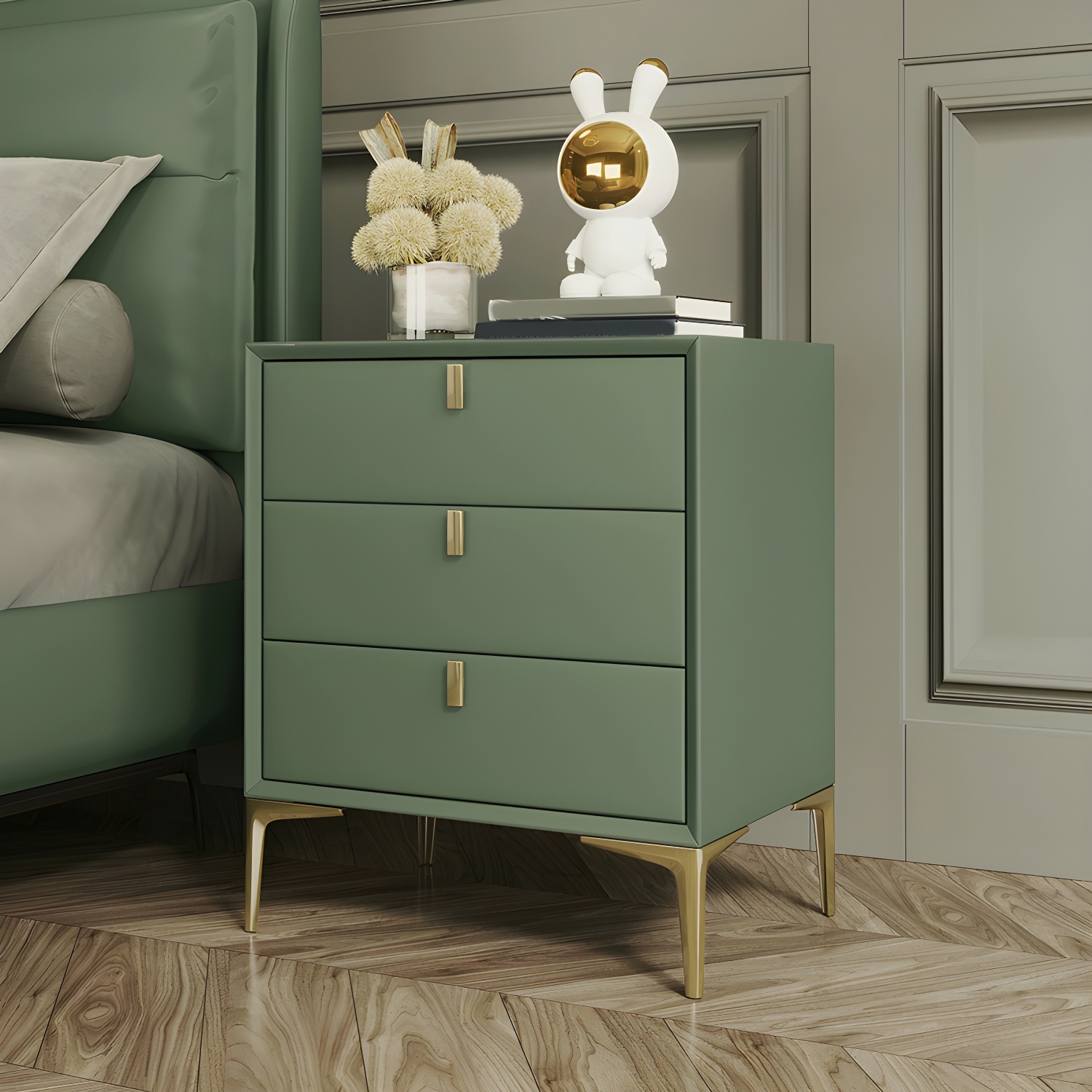 Glam Style Solid Wood 3-Drawer Nightstand with Legs for Bedroom - image 5