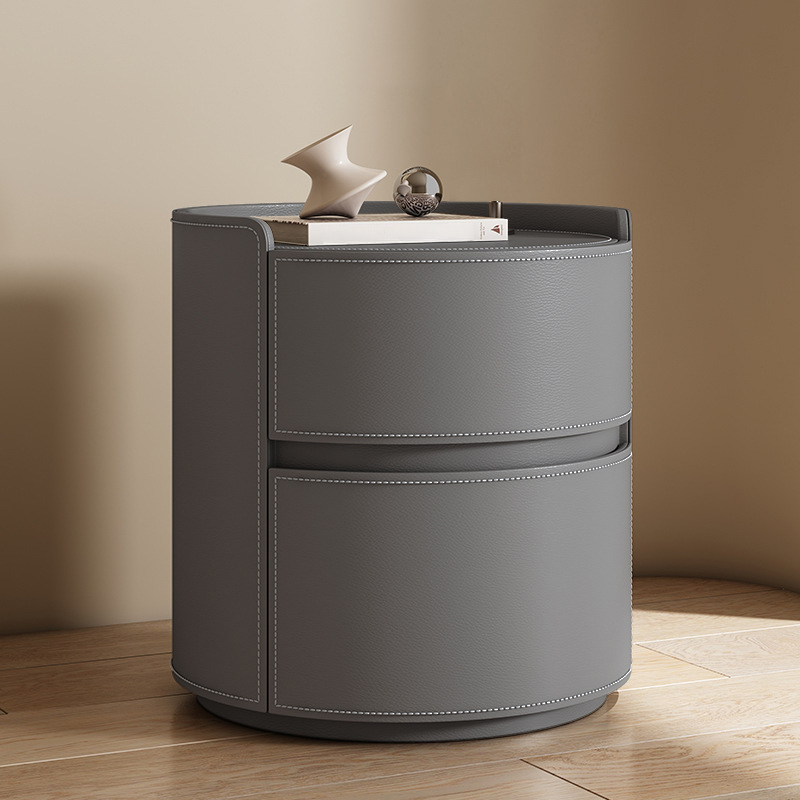 Modern Simple Style Vinyl Leather Nightstand With Drawer Storage, 2 Drawers - image 5