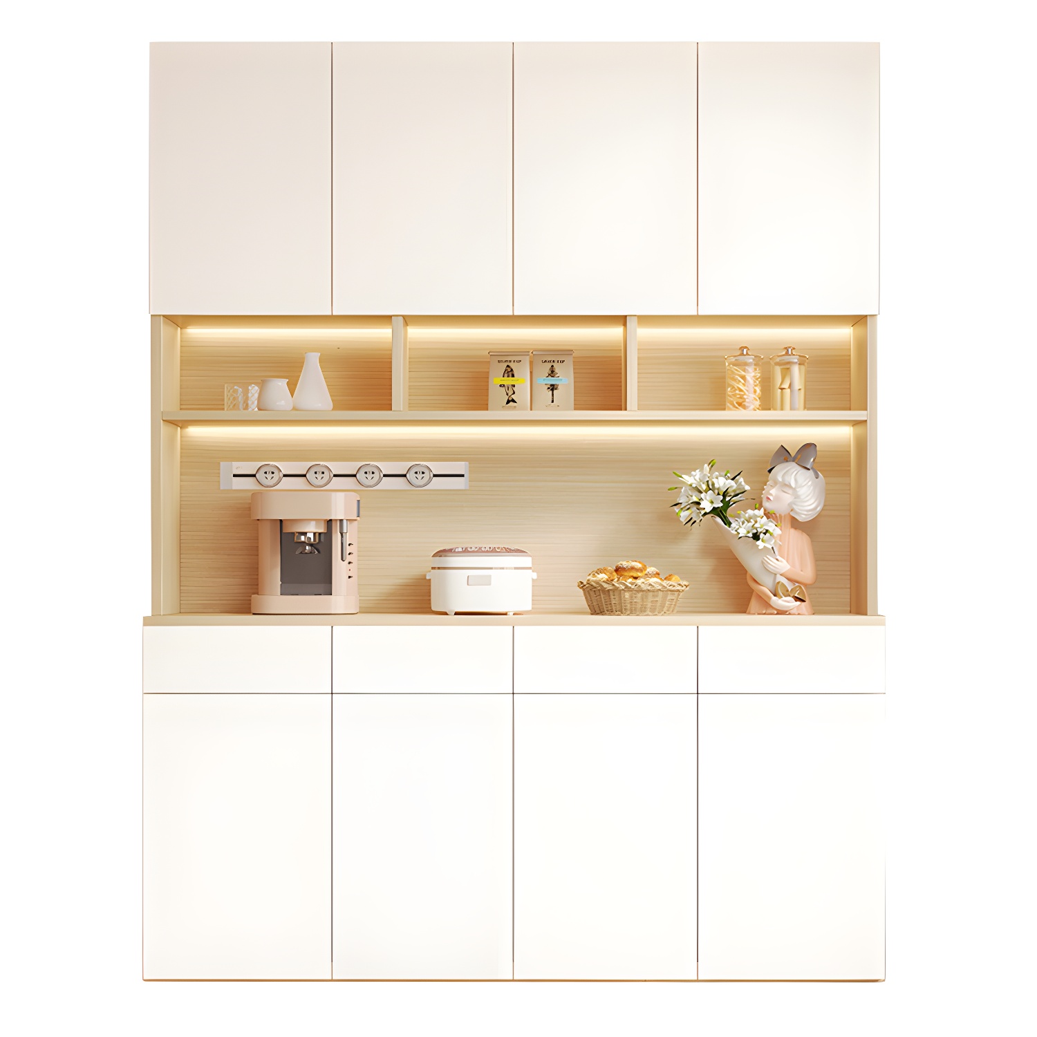 Scandinavian White Wood Buffet Sideboard Cabinet with Cabinets and Shelves - image 11