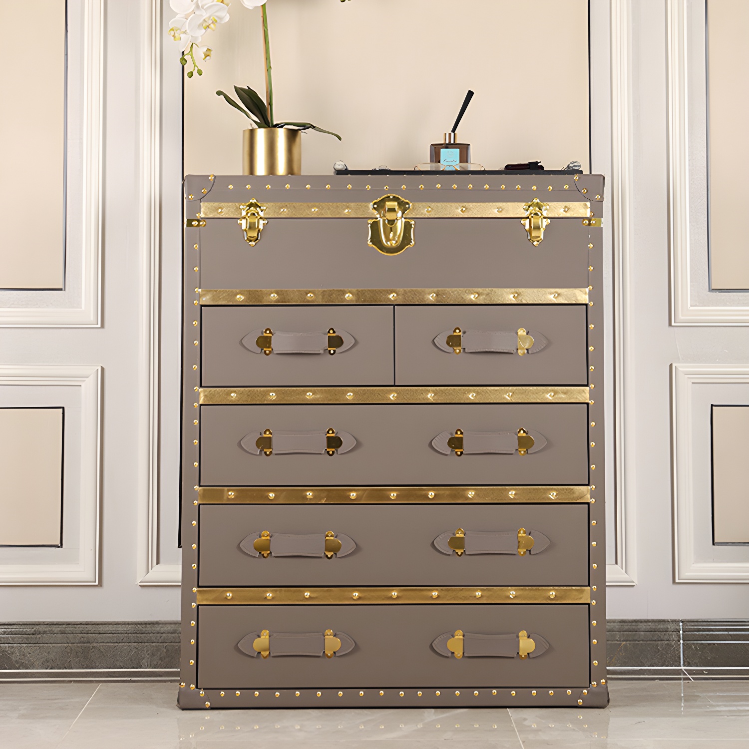 Rustic Leather Chest Vertical Chest with Drawers for Bedroom - image 6