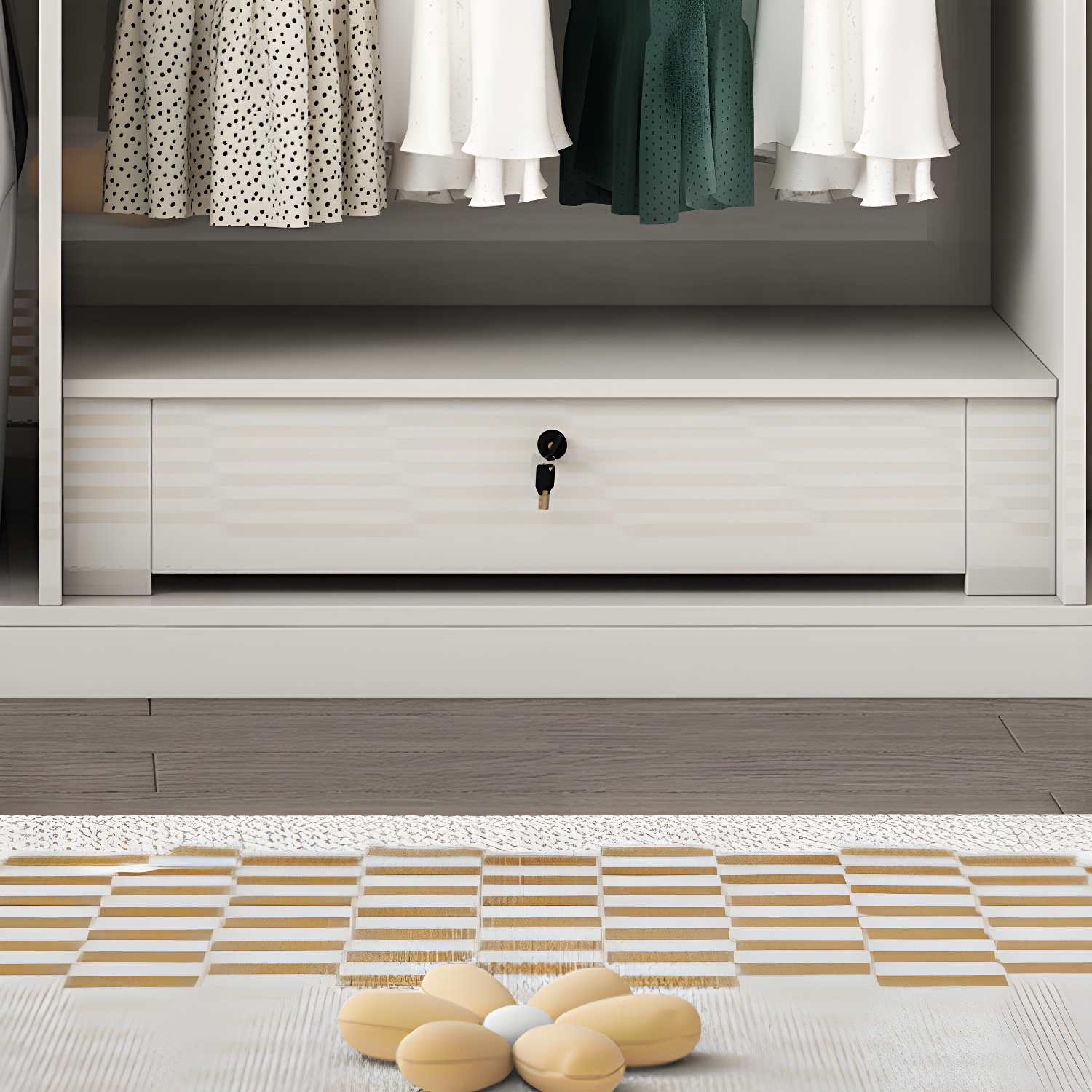 Modern White Wood Wardrobe Armoire - Drawers and Shelves Included - image 8