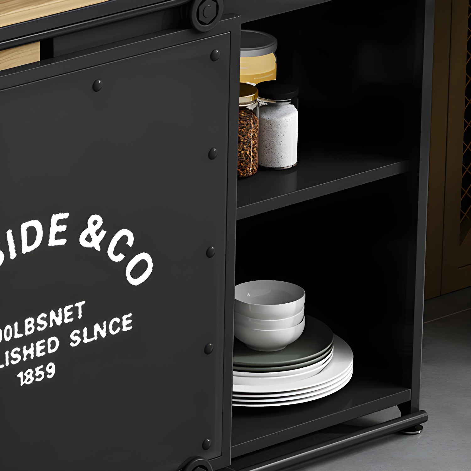 Modern Metal Sideboard with Wood Countertop, Cabinets, and Drawers - image 13