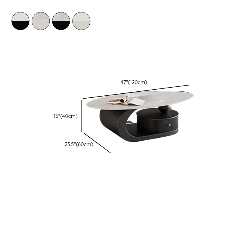 Modern Farmhouse Bunching/Single Coffee Table with Chalk Oval Slate Top, Plinth Base, and 1 Drawer - image 10