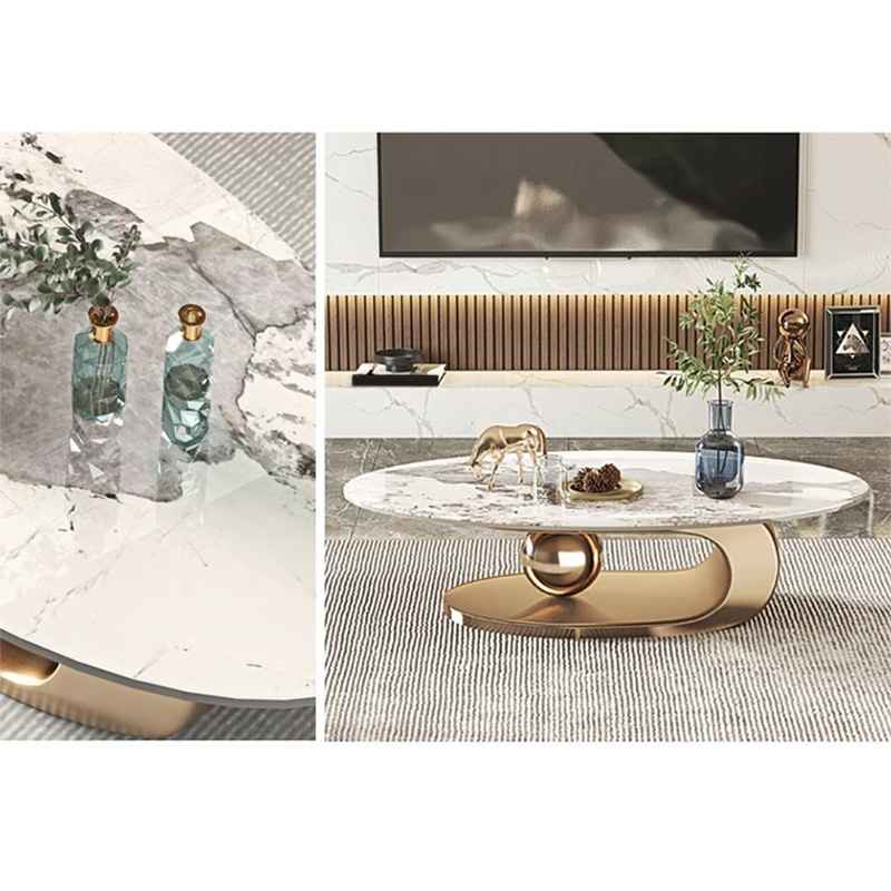Luxurious Abstract Base Coffee Table with Elliptic Scratch-Resistant Stone Top - image 9