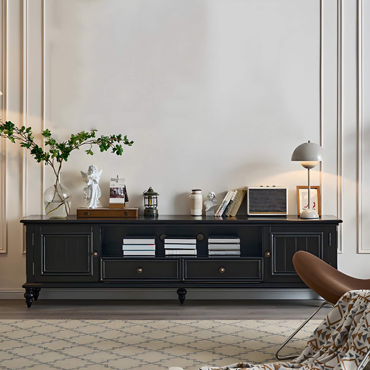 Modern Wood TV Stand with Open Storage & Cabinet Included - Standard Height - 3 Cabinets - With Legs - image 3